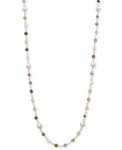 Крупное ожерелье из стерлингового серебра с культивированным пресноводным жемчугом (4–5 мм) и разноцветным турмалином, 24 дюйма Macy'S, assorted