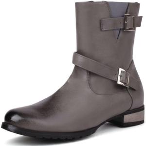 Женские байкерские ботинки DINTAHA на низком каблуке, плоские армейские боевые ботинки до щиколотки с двойной пряжкой, Grey