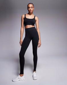 4505 Высокие гладкие бесшовные леггинсы для занятий спортом с высокой талией черного цвета