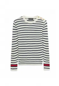 Полосатый джемпер с круглым вырезом и пуговицами с логотипом. Brooks Brothers, Navy