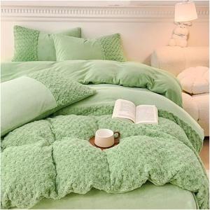 Generic Комплект постельного белья зимний плюшевый люкс с трехмерным принтом розы Green