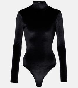 Бархатный боди с водолазкой Mugler, черный