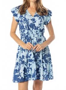 Анаис Мини-платье с V-образным вырезом в синем цвете Bindu