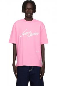 Acne Studios Розовая футболка с логотипом свободного кроя