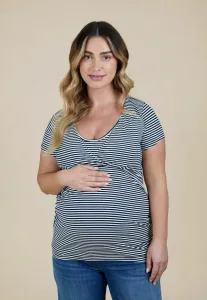 Комплект из двух футболок для беременных с принтом для кормящих мам. Jojo Maman Bébé, Navy/Ecru Stripe