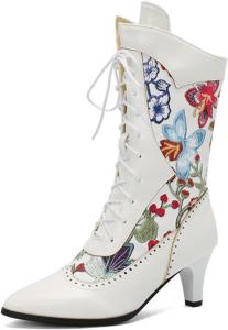 Женские ботинки DEERBUNNY до середины голени с каблуком-стилет и ковбойским стилем, заостренный носок, низкий каблук, западные ботинки, White