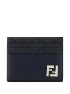 Кожаный держатель для карт с логотипом Fendi, синий