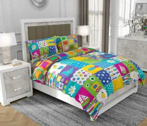 Постельное белье 200х220 см + 2х70х80 см, 3-х предметное, 100% хлопок, сатин, молния, разноцветное - | So.9019 SOVIO