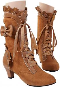 Женские винтажные викторианские ботинки 70-х с шнуровкой, средние по голени, ботильоны Ведьмы или Бабушки, костюмная обувь, низкий каблук, ретро, на Хэллоуин, для косплея ведьмы Generic, 03-Yellow