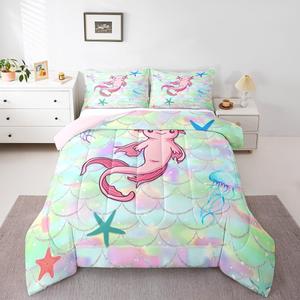 Erosebridal Комплект постельного белья Cute Axolotl с блестками и чешуей русалки в розовых и радужных тонах с саламандрами, Rainbow Pink