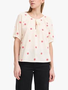 Блузка Vinna с вышивкой из хлопка и завязкой на шее ICHI, White