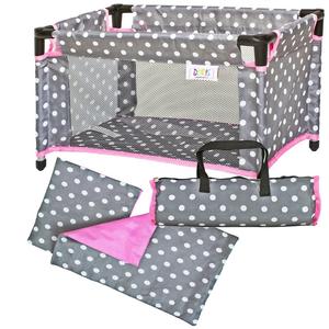 Кровать для куклы, манеж, дорожная кроватка, сумка Doris + комплект постельного белья