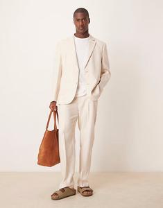 Прямые брюки из льняной и хлопковой смеси из саржи серого цвета Asos Design