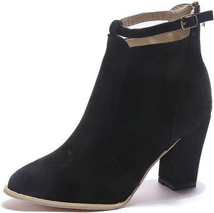 NXNBHSL Женские замшевые ботильоны на блочном каблуке с задней молнией, элегантные повседневные с заостренным носком, декоративным ремешком на щиколотке с пряжкой, каблук 8,5 см, короткие ботинки, осень-зима, модные рабочие и вечерние ботинки