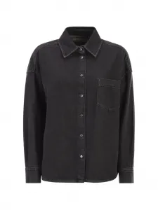 Джинсовая рубашка с накладным карманом оверсайз Weekend Max Mara, черный