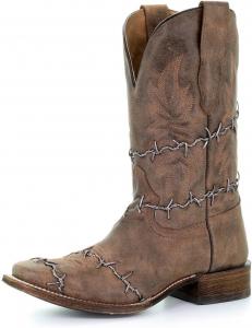 Ковбойские сапоги Corral для мужчин, коричневые, ручной работы, Западные сапоги с квадратным носком и дизайном с колючей проволокой Corral Boots