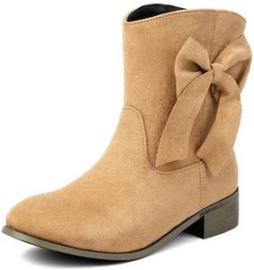 Женские милые замшевые сапоги средней длины с бантиками, массивным низким каблуком, заостренным носком и на шнуровке, ботильоны на осень и зиму Generic, Khaki