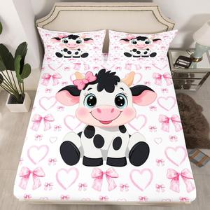 Erosebridal Детский комплект постельного белья с коровами и бантами, милый декор для комнаты, Black Gray Pink