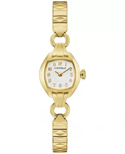 Женские винтажные классические часы с удлиненным ремешком из нержавеющей стали золотистого оттенка, 19 мм Caravelle, gold-tone