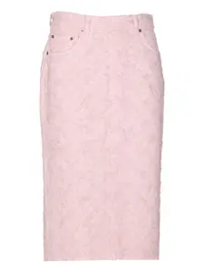 Джинсовая юбка миди с кружевным узором Haikure, розовый