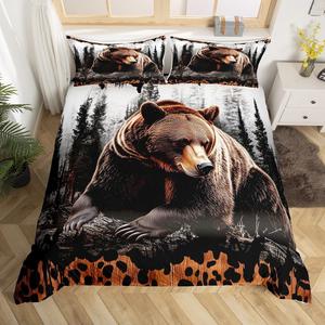 Erosebridal Bear Comforter Set for Adult Women Wild Animal Bedding Sets Full Size Woodland Wildlife Comforter Cover Western Farmhouse Bedspread Cover Farm Hunting Theme Beddings, Terra Brown