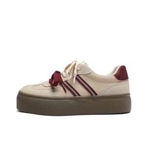 Кроссовки немецкой армии, повседневные низкие женские туфли ZHR, Beige Red[Single Linen Version]