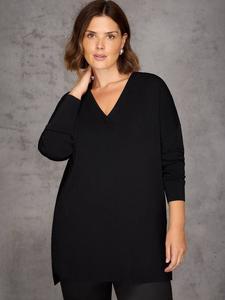 Вязаный свитер с V-образным вырезом и рельефным узором Live Unlimited, Black