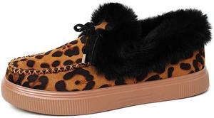 HuayoRong Женские замшевые тапочки с бантом на платформе, зимние уютные теплые с плюшевым воротником, мокасины с эффектом памяти для дома и улицы, меховые ботильоны Вэнди