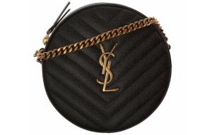 Кожаная коровья маленькая круглая сумка, через плечо, на плечо женская черная SAINT LAURENT