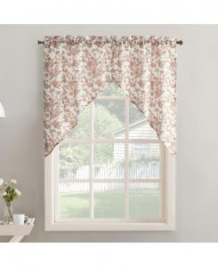 Полупрозрачные кухонные шторы-сваги Elodie с ботаническим рисунком в тон, с креплением на карниз, комплект из двух штук No 918, Blush pink