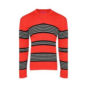 Топ The Elder Statesman Nora Rollie Stripe V-Neck, Neon Red/Black/Natural