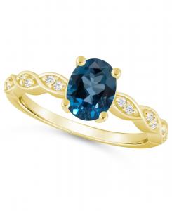 Кольцо с аметистом (1,5 карата) и белым бриллиантом (1,20 карата) из белого золота 10 карат Macy's, London Blue Topaz