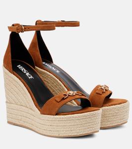 Эспадрильи на клиновидной подошве Medusa '95 из замши, цвет Spice Brown-Gold Versace, Spice Brown-Versace Gold