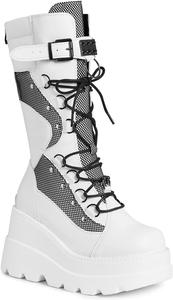 Женские ботильоны UOQAPRE с высокой платформой, средний каблук, грубый толстый каблук, круглый носок, боковая молния, зимние панк-ботинки для женщин, White-G