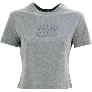 Кроп-футболка с круглым вырезом MIU MIU, серый