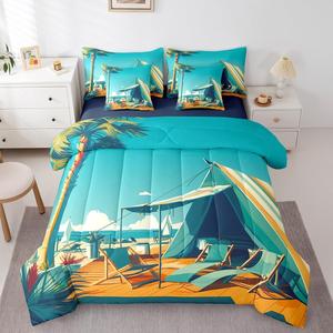 Erosebridal Комплект постельного белья Ocean Beach с гавайским принтом из кокосовых пальм для детей и подростков, Orange Blue