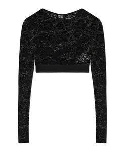 Кружевной топ с длинными рукавами Versace Jeans Couture, черный