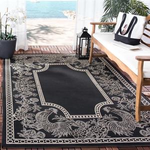 Ковер SAFAVIEH, 122 x 171 см, Washable Rug Outdoor Courtyard Collection - Black & Sand, без линьки и легкий в уходе, идеален для патио, заднего двора, прихожей (CY3305-3908)