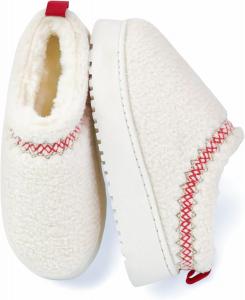 Женские платформенные тапочки Зимние мини-сапожки с противоскользящей подошвой, замшевые слипоны, женские кроссовки с меховой подкладкой для дома и улицы ELAHGEY, Fuzzy White