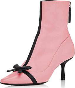 XYD элегантные женские ботильоны с заостренным носком, средним каблуком, молнией, стильные кожаные ботильоны с бантиками, Rose