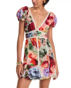 Мини-Платье Лара с глубоким V-образным вырезом и кружевной отделкой Alice And Olivia, мультиколор