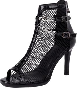 Женские ботильоны на шпильке с вырезами, летний дизайн с открытым носком, застежка-молния для смелого образа XIEPP, Black