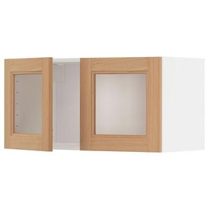 Настенный шкаф с 2 стеклянными дверцами METOD IKEA, 80x37x40 см, цвет white/vedhamn oak
