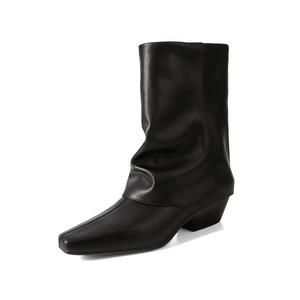 Echo&yolo Женские полусапожки на среднем каблуке 3-5 см с черной флисовой подкладкой, цвет Black Fleece-Lined