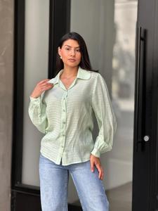 Блузка с воротником на пуговицах и отделкой из рейнского камня Truedames, Sage