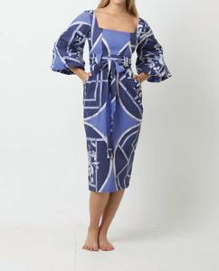 Платье-миди Валерия в кругах синего цвета Kleid