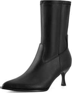 Ботильоны на низком каблуке-кистет для женщин с заостренным носком, утолщенным каблуком-стилетом, боковой молнией, средней длины по голени, короткие модные сапоги для платья GRACESTRIDE, Black Pu