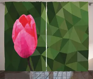 Штора ABAKUHAUS Polygon Rustic, геометрический тюльпан на мозаике, универсальная ленточная штора для гостиной с петлями и крючками, 280 x 225 см, оливково-зеленый с розовым Abakuhaus