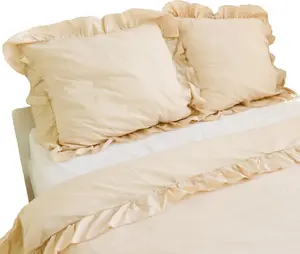 Комплект постельного белья из хлопка с оборками: пододеяльник 220х200 см + 2 наволочки 70х80 см, бежевый EDANTI