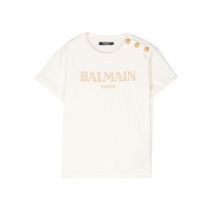 Balmain Kids футболка с вышитым логотипом, нейтральный цвет